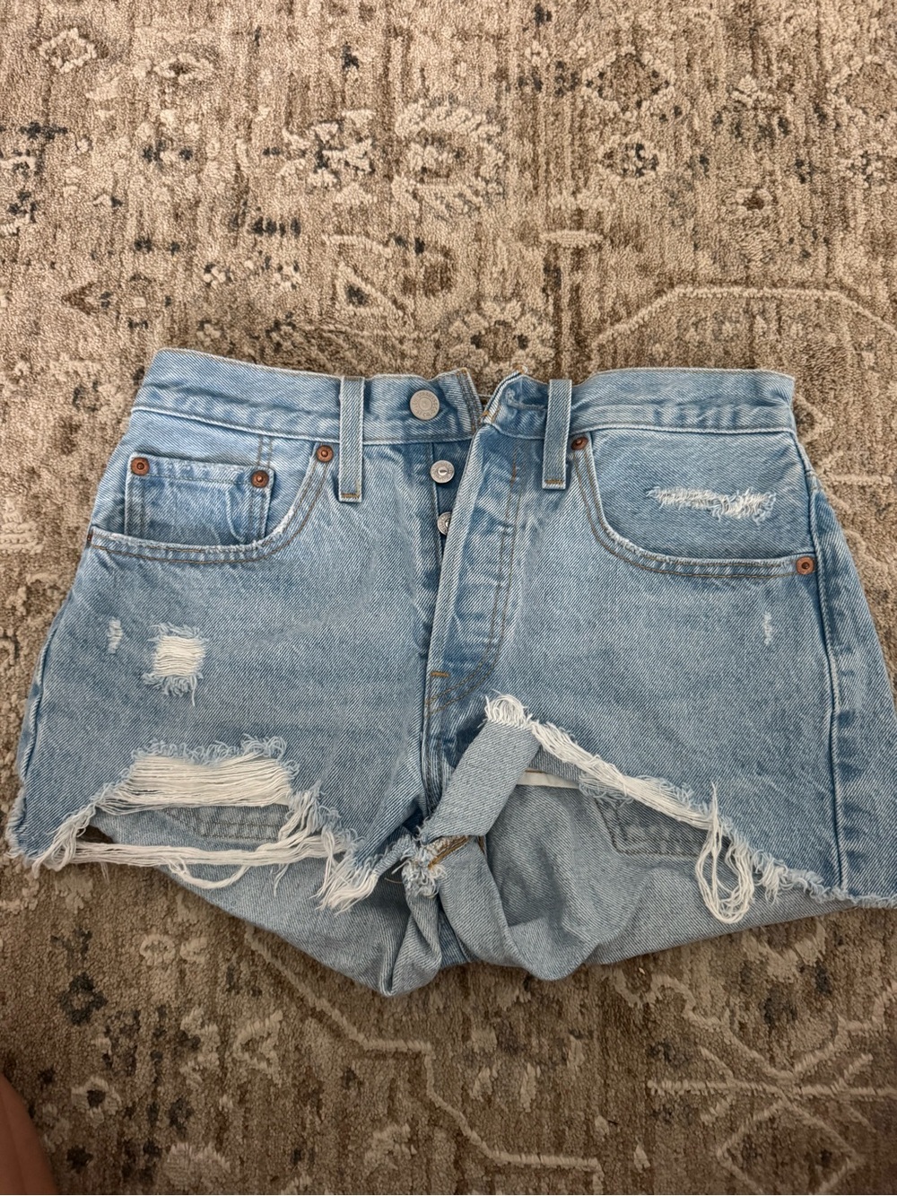 Levi Light Blue Distressed Denim Shorts